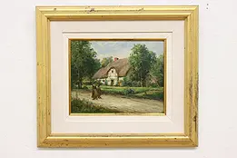 Thatched Cottage Vintage Original Oil Painting Hathaway 24" #46997