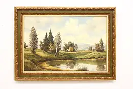 Farmers in Field Antique Original Oil Painting Keller 43.5" #47133