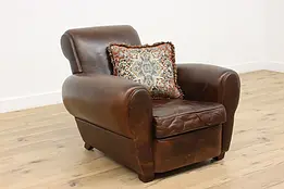 Traditional Vintage Leather Club Library Chair, Restoration #47013