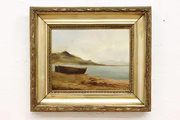 Victorian Lakeshore Antique Original Oil Painting AHH 13" #46624