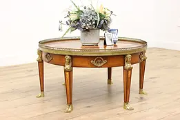 French Vintage Marquetry Coffee Table, Brass Feet & Heads #46408