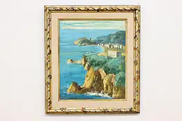 Coastline in Spain Vintage Original Oil Painting Rovira 33" #46725