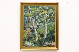 Birch Tree Forest Antique Original Oil Painting, Howard 23" #47137