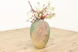 Raku 26" Pottery Vintage Green & Pink Urn or Vase, Evans #46383