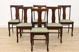 Set of 6 Arts & Crafts Mission Oak Antique Dining Chairs #47384