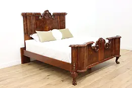 Italian Antique Carved Walnut King Size Bed, Paw Feet #47553