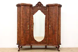 Italian Antique Carved Walnut Armoire or Wardrobe, Mirror #47556