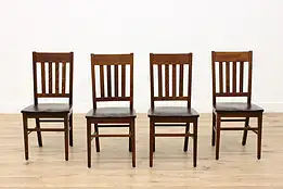 Set of 4 Antique Craftsman Mission Oak Dining Chairs #47583