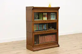 Oak Antique Office Library 3 Stack Lawyer Bookcase #47432