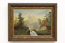 Cabin in the Mountains Antique Original Oil Painting 17.5" #47505