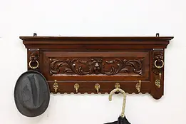 Renaissance Antique Oak Dutch Hat Rack & Shelf Carved Lions  #47241