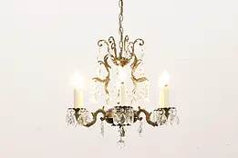 Traditional Vintage 6 Candle Nickel Chandelier Prisms & Ball #44872