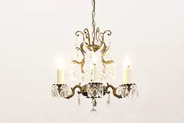 Traditional Vintage 6 Candle Nickel Chandelier Prisms & Ball #44872