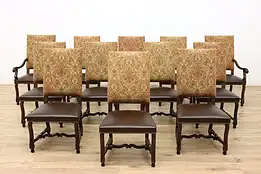 Traditional Set Of 12 Tapestry & Leather Dining Chairs #47462