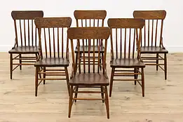 Set of 6 Farmhouse Antique Press Carved Elm Dining Chairs #47913