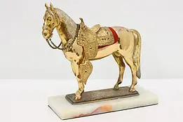 Gold Plated Vintage Horse Sculpture w/ Rubies, Onyx Base #47836