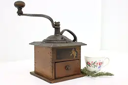 Farmhouse Antique Walnut & Iron Coffee Mill or Grinder #47041