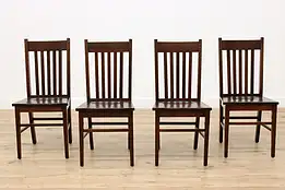 Set 4 Arts & Crafts Mission Oak Antique Dining Chairs Lewis #47332