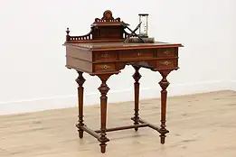 Victorian Antique Walnut & Leather Writing & Sewing Desk #47464