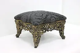 Victorian Design Vintage Cast Iron Footstool, New Upholstery #47724