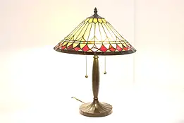 Art Deco Red Glass Melon Shade Antique Office Desk Lamp, F.G. Co