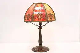 Red Stained Glass Antique Office Library Desk Lamp, Bradley #47003