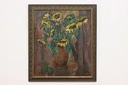 Sunflower Still Life Vintage Original Oil Painting Giefs 32" #47649