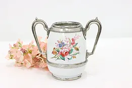 Victorian Antique Porcelain & Silver Sugar Bowl Hand Painted #47805