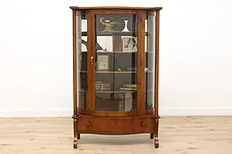 Victorian Antique Oak Curved Glass China Curio Cabinet #47146