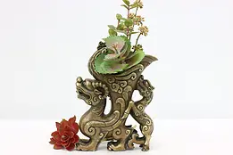 Chinese Vintage Bronze Temple Lions & Rooster Sculpture Vase #47839