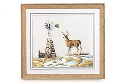 Buck Deer Windmill Vintage Original Painting Zilverberg 30" #47075