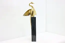 Brass Vintage Peacock Sculpture on Marble Pedestal #47842