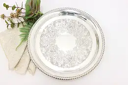 Rope Edge Vintage Silverplate Serving Tray, Flowers, Rogers #46511