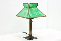 Arts & Crafts Antique Stained Glass Shade Craftsman Desk Lamp #47531