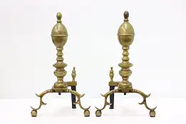 Pair of Georgian Antique Brass Fireplace Andirons Marvin #44821