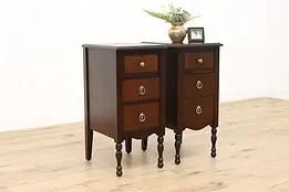 Pair of Antique English Tudor Nightstands, End Tables, Union #47848