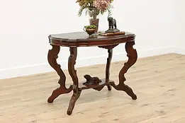 Victorian Antique Dog Statue Walnut Parlor or Hall Table #47878