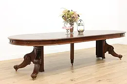 Victorian Antique Carved Walnut 50" Dining Table Opens 10' #35937