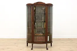 Victorian Antique Oak Curved Glass Curio China Cabinet #47147