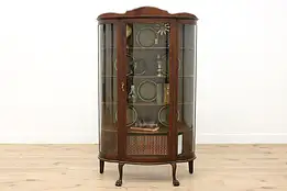 Victorian Antique Oak Curved Glass Curio China Cabinet #47147