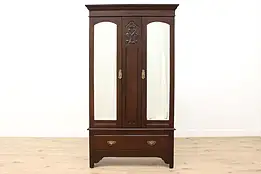 Victorian Antique English Armoire or Wardrobe, Mirror Doors #48096