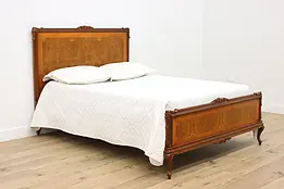 French Antique Cherry & Burl Inlay Full or Double Size Bed #41329