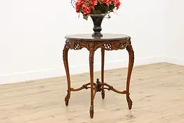 French Design Antique Carved Center Entry Table, Marquetry #47994