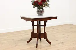 Victorian Antique Carved Walnut & Marble Top Parlor Table #47919