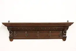 Victorian Antique Carved Wall Hanging Coat Rack & Shelf #47242