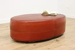 Traditional Vintage Oval Leather Stool Ottoman Thomasville #48031