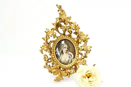 Porcelain Antique Painted Portrait Filigree Frame Florence #46453