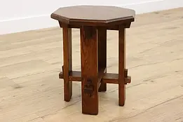 Arts & Crafts Antique Oak Stool, Chairside Table Plant Stand #47992
