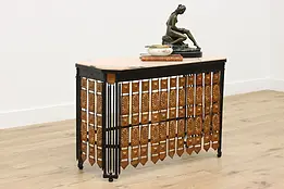 Art Deco Vintage Iron & Marble Hammered Copper Console Table #47740
