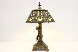Art Nouveau Vintage Stained Glass Desk Lamp, Cherub #47475
